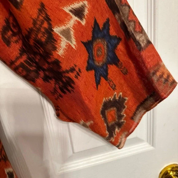 Ralph Lauren Womens Rust Southwest Popover Pleated Blouse L/s Ck Measurements - Picture 4 of 10